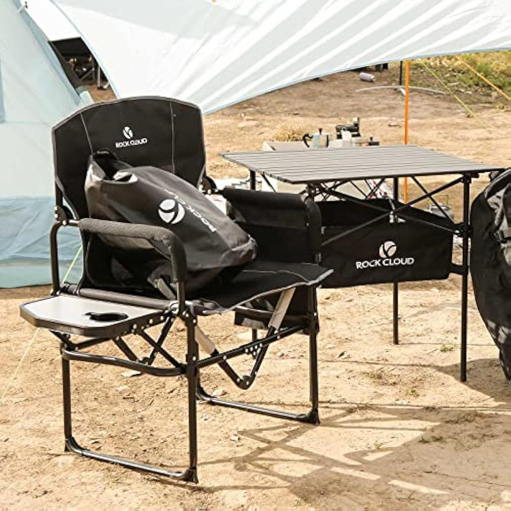 ROCK CLOUD Folding Camping Chair with Side Table – Heavy Duty Steel