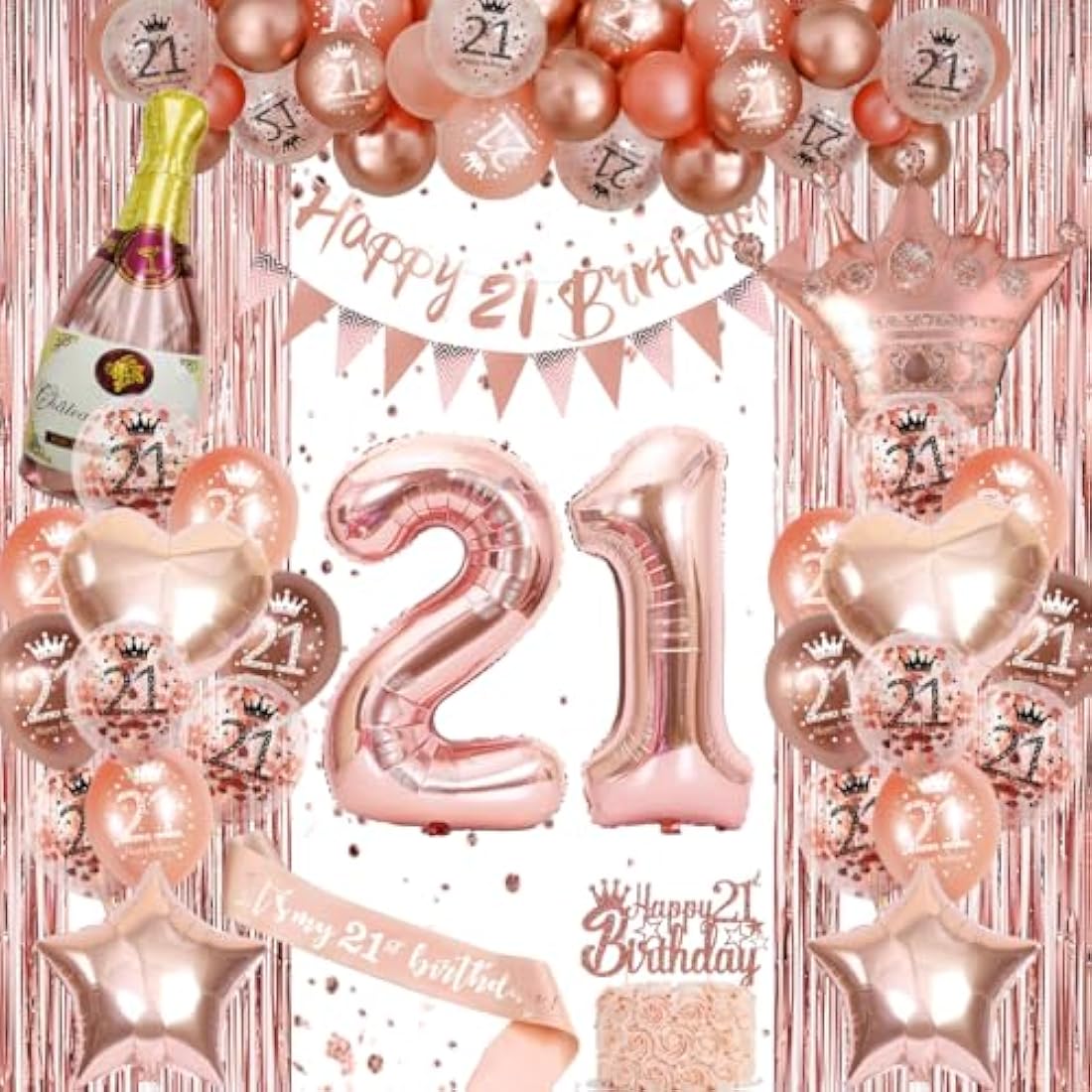 Jolof Store 21st Birthday Decorations for Her | Rose Gold Party Kit