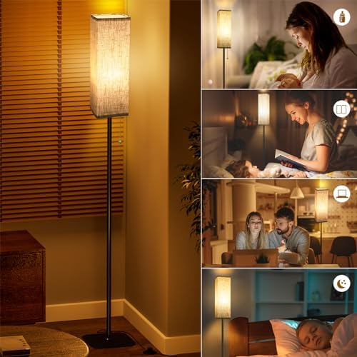 LED Floor Lamp | Modern Linen Shade Standing Lamp with Pull Chain
