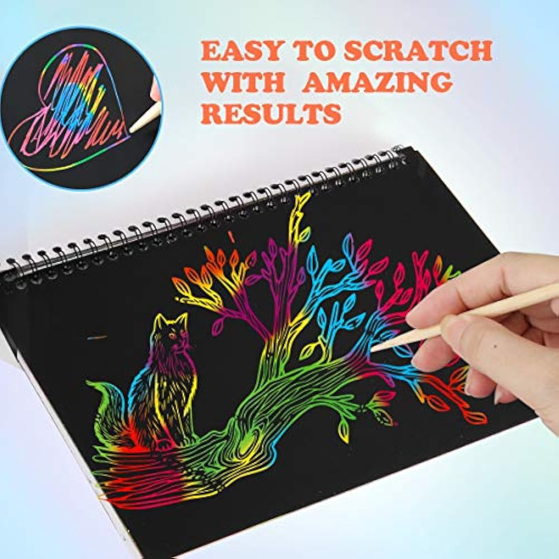 Mocoosy Rainbow Scratch Art Notebooks – 3 Pack Magic Drawing Pads for Kids