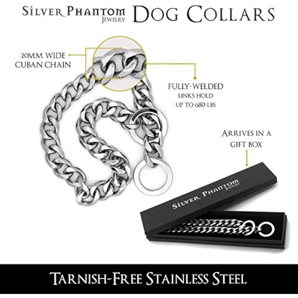 Jolof Store 20mm Cuban Link Dog Collar – 316L Stainless Steel, 28 Inch