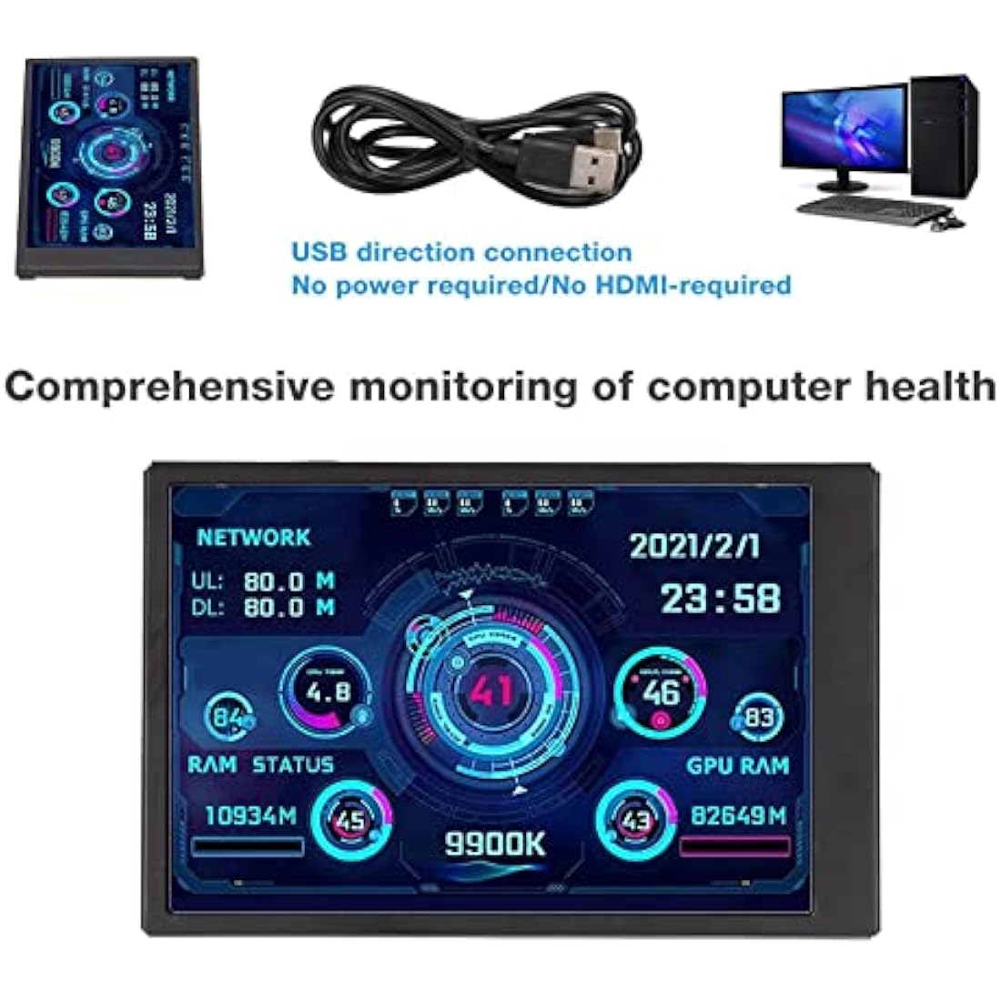 Jolof Store 5in IPS PC Sensor Panel – AIDA64 USB CPU RAM Data Monitor