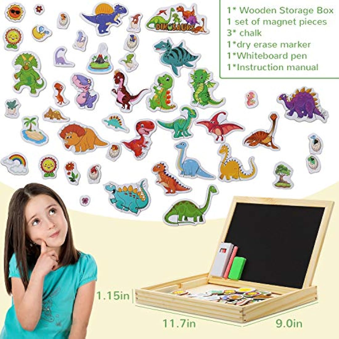 Wooden Magnetic Dinosaur Puzzle Board - 118 Piece Educational Toy