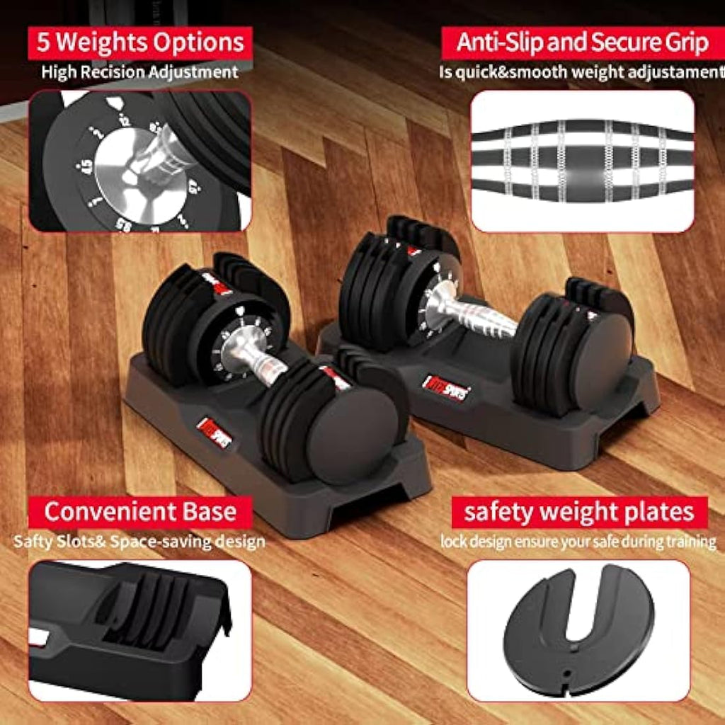 EnterSports Adjustable Dumbbells | 12kg Home Gym Strength Training
