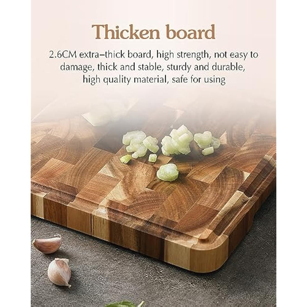 XINZUO Acacia Wood End Grain Cutting Board with Juice Groove | 14x10"