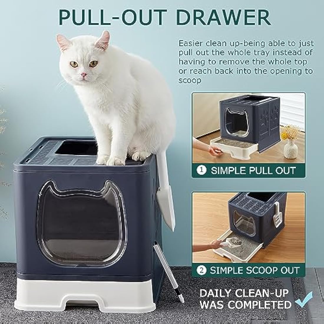 Pawsayes Foldable Cat Litter Box with Lid | Top Entry Tray for Kittens