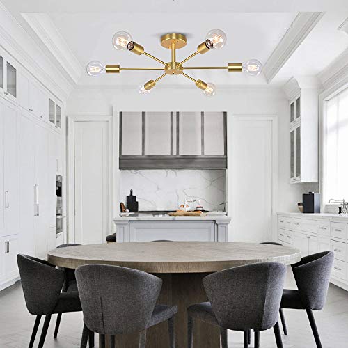 OYIPRO 6-Light Modern Chandelier – Brass Semi-Flush Mount Ceiling Light