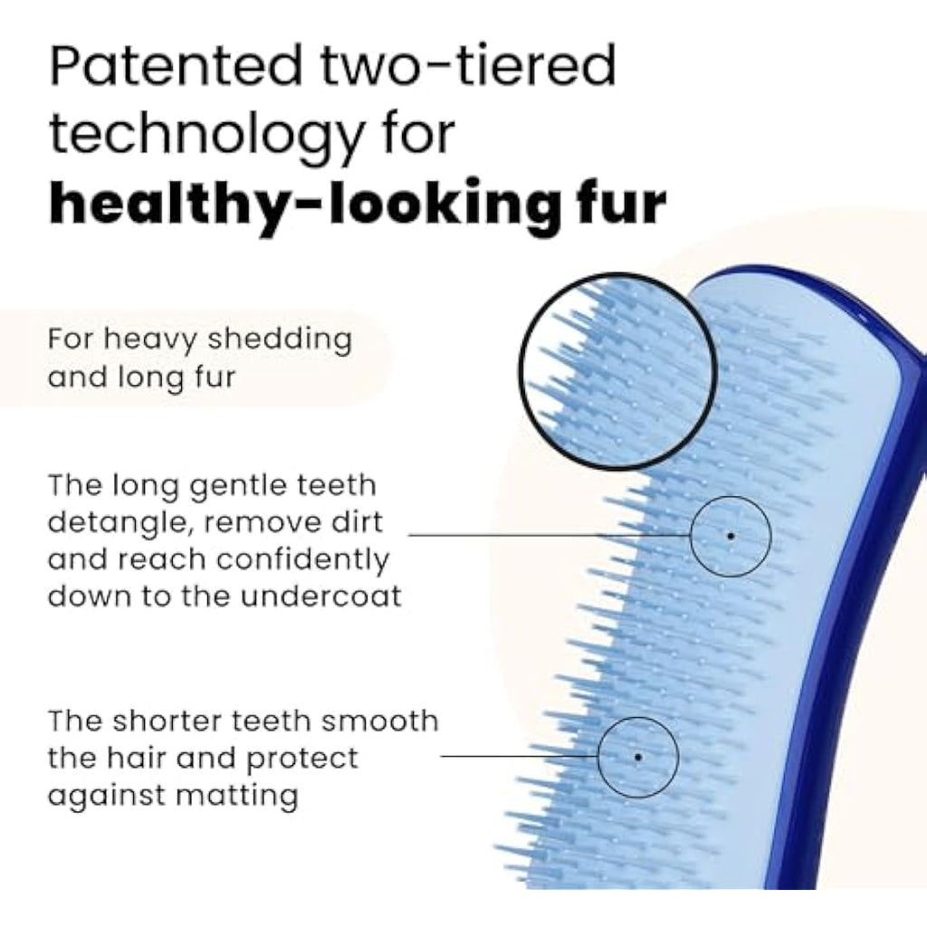 Pet Teezer De-Shedding Dog Grooming Brush for Small Breeds | Navy & Sky Blue