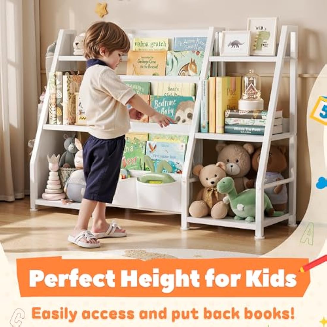 Kids Bookshelf & Toy Storage – 3-Tier Wooden Bookcase