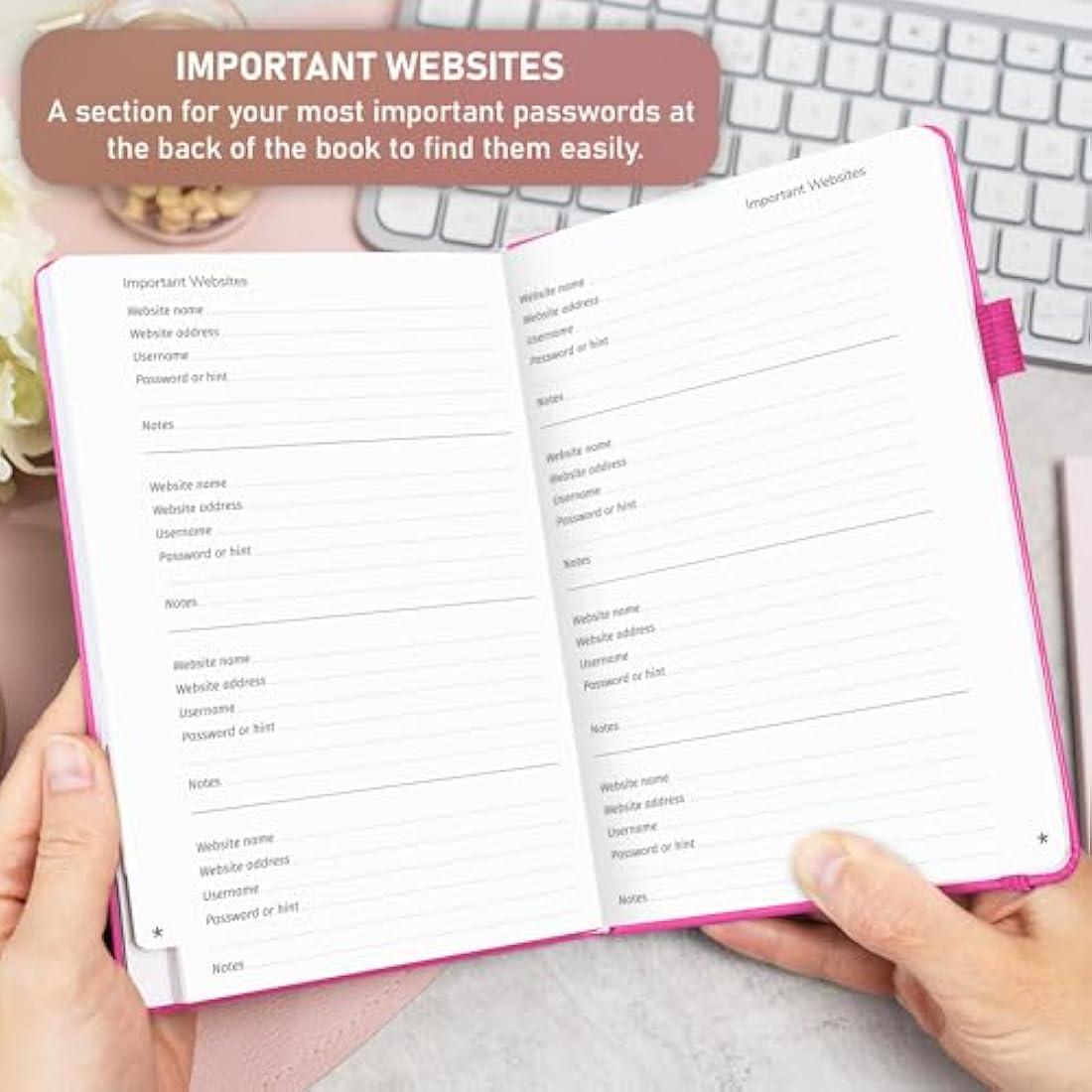 Jolof Store GoGirl Password Book with Alphabetical Tabs - Hot Pink Medium