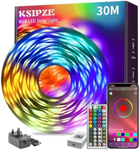 KSIPZE 30m RGB LED Strip Lights | Music Sync & App Control Decor