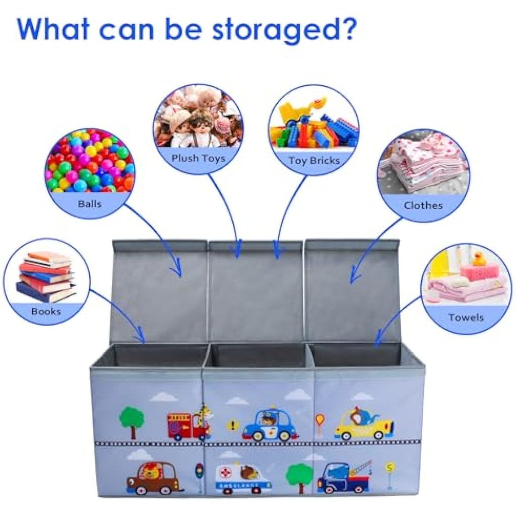 Decalsweet Extra Large Foldable Toy Storage Box with Lid – Animal Car