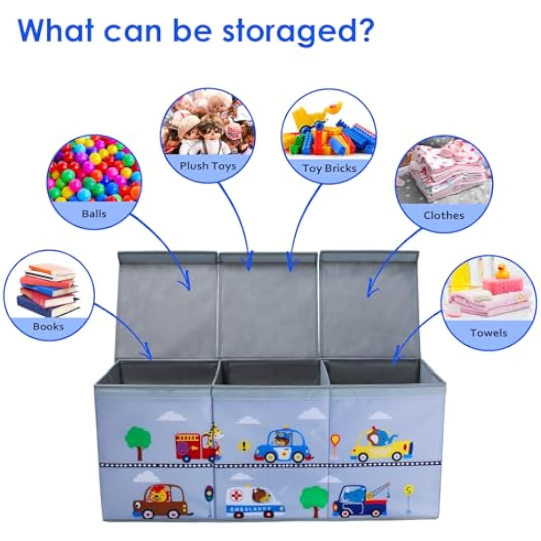 Decalsweet Extra Large Foldable Toy Storage Box with Lid – Animal Car