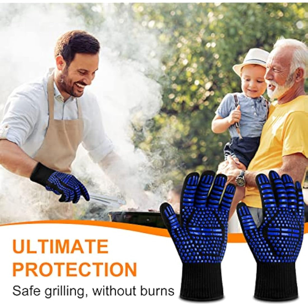 flintronic Heat Resistant Grill Gloves | 1472°F Fireproof Oven Mitts - Blue