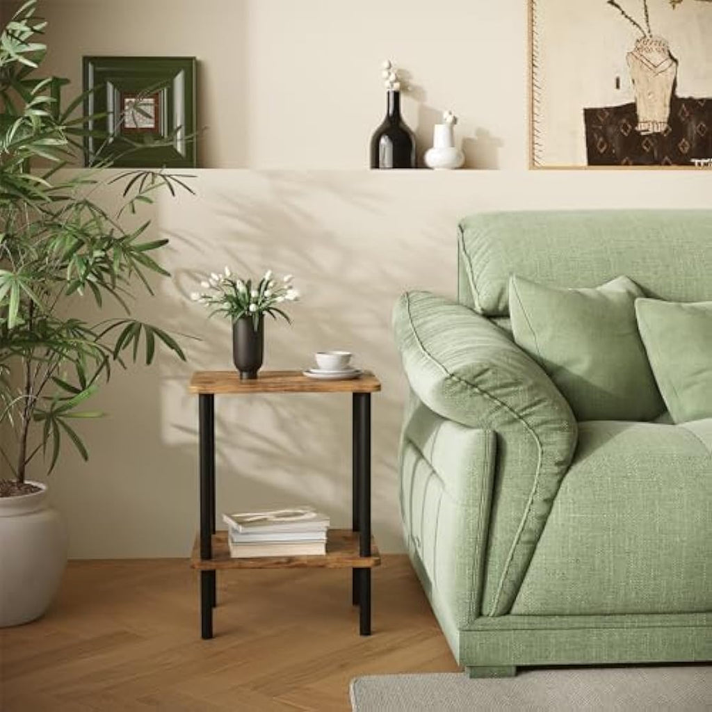 Apicizon 2-Tier Side Table | Rustic Brown Narrow End Table with Storage