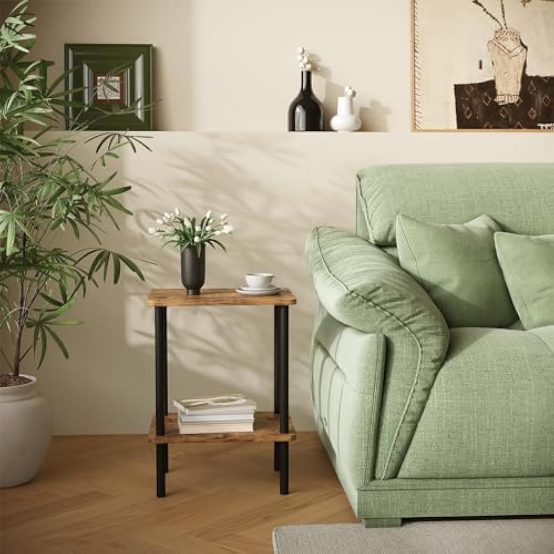 Apicizon 2-Tier Side Table | Rustic Brown Narrow End Table with Storage
