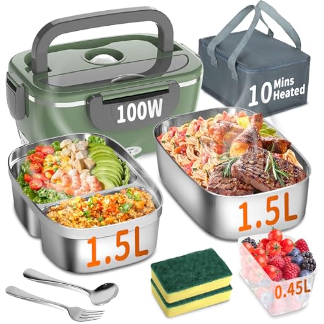 Jolof Store 100W Electric Heated Lunch Box - 3-in-1 Portable Food Warmer