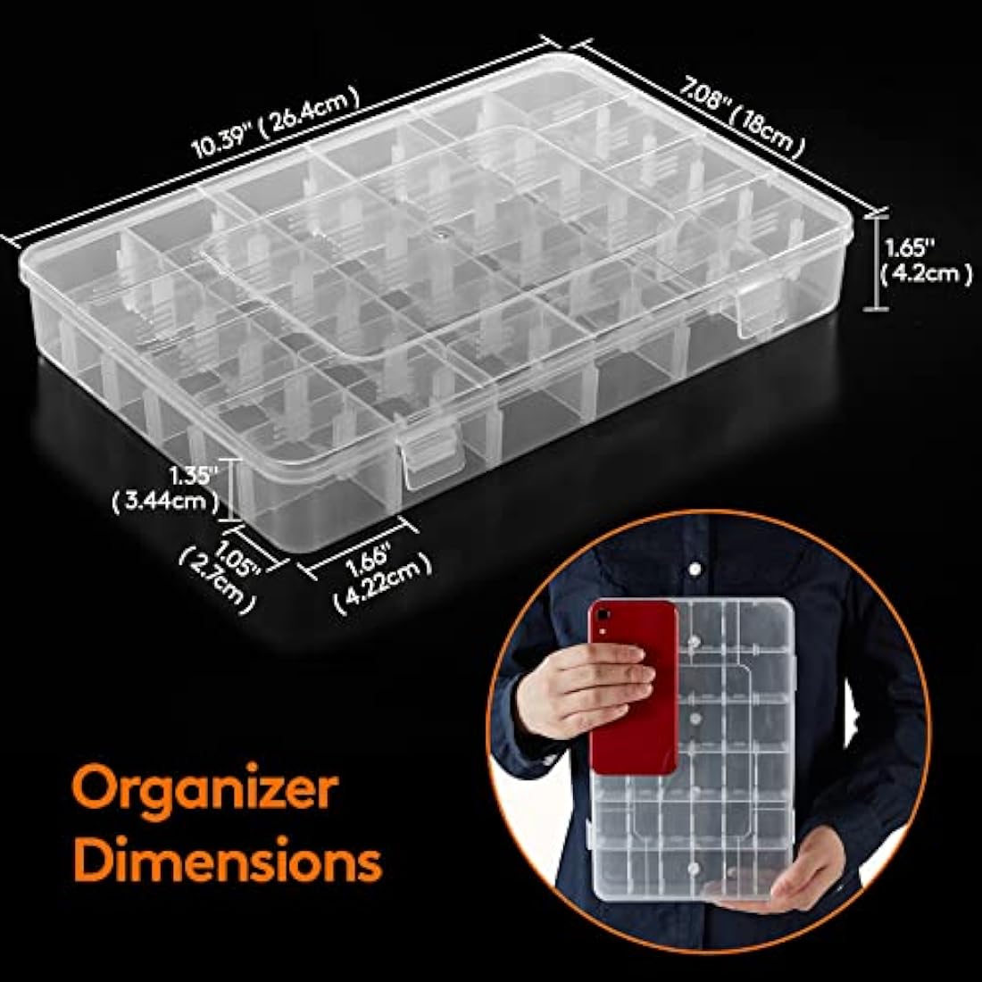 Lifewit 2-Pack 36 Grid Clear Plastic Organizer Box with Adjustable Dividers