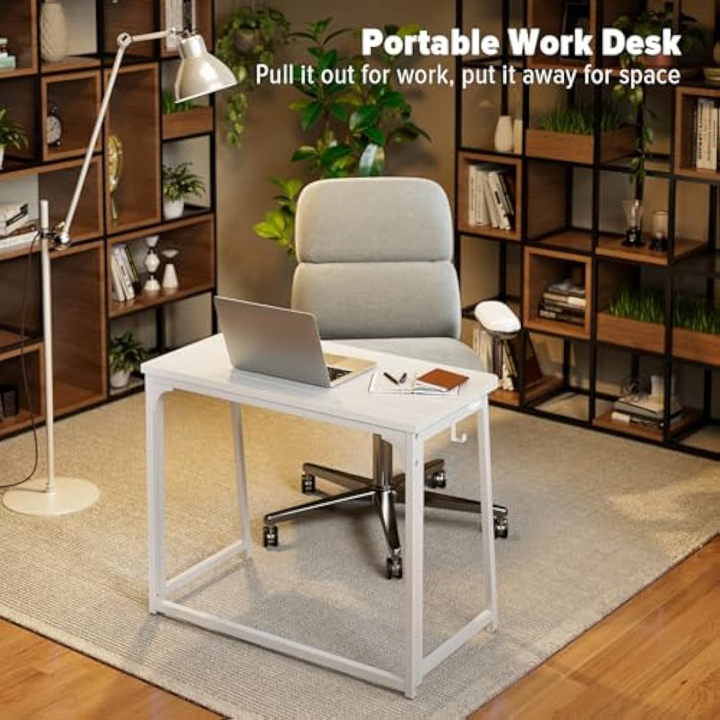 WOHOMO Folding Desk | 80cm Small Portable Wooden Writing Table - White