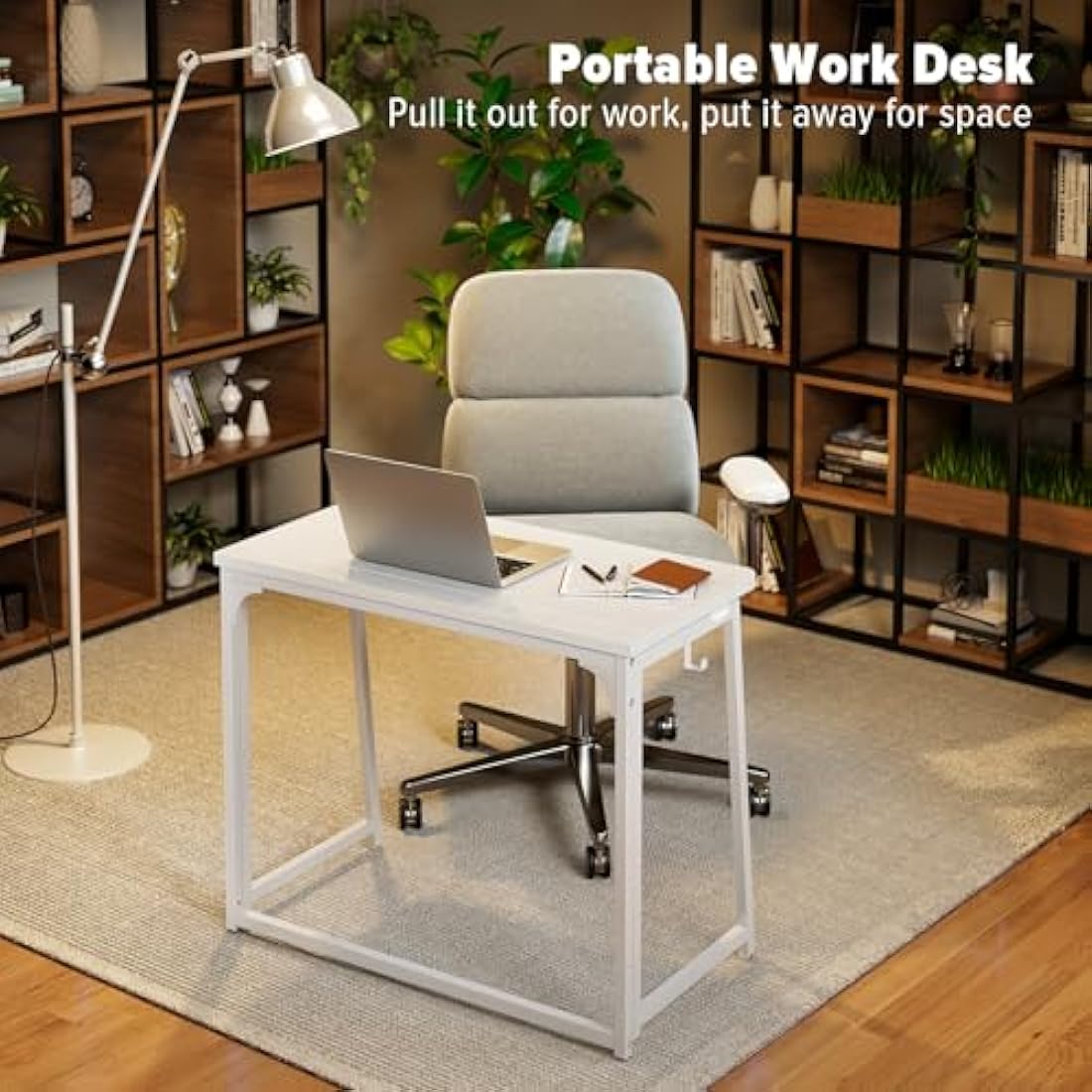 WOHOMO Folding Desk | 80cm Small Portable Wooden Writing Table - White