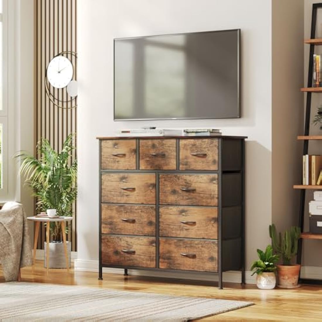 CAIYUN 9-Drawer Fabric Dresser | Rustic Brown Storage Chest for Bedroom