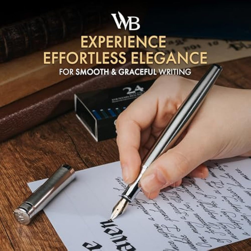 Wordsworth & Black Fountain Pen Set – Silver Chrome Calligraphy Pen