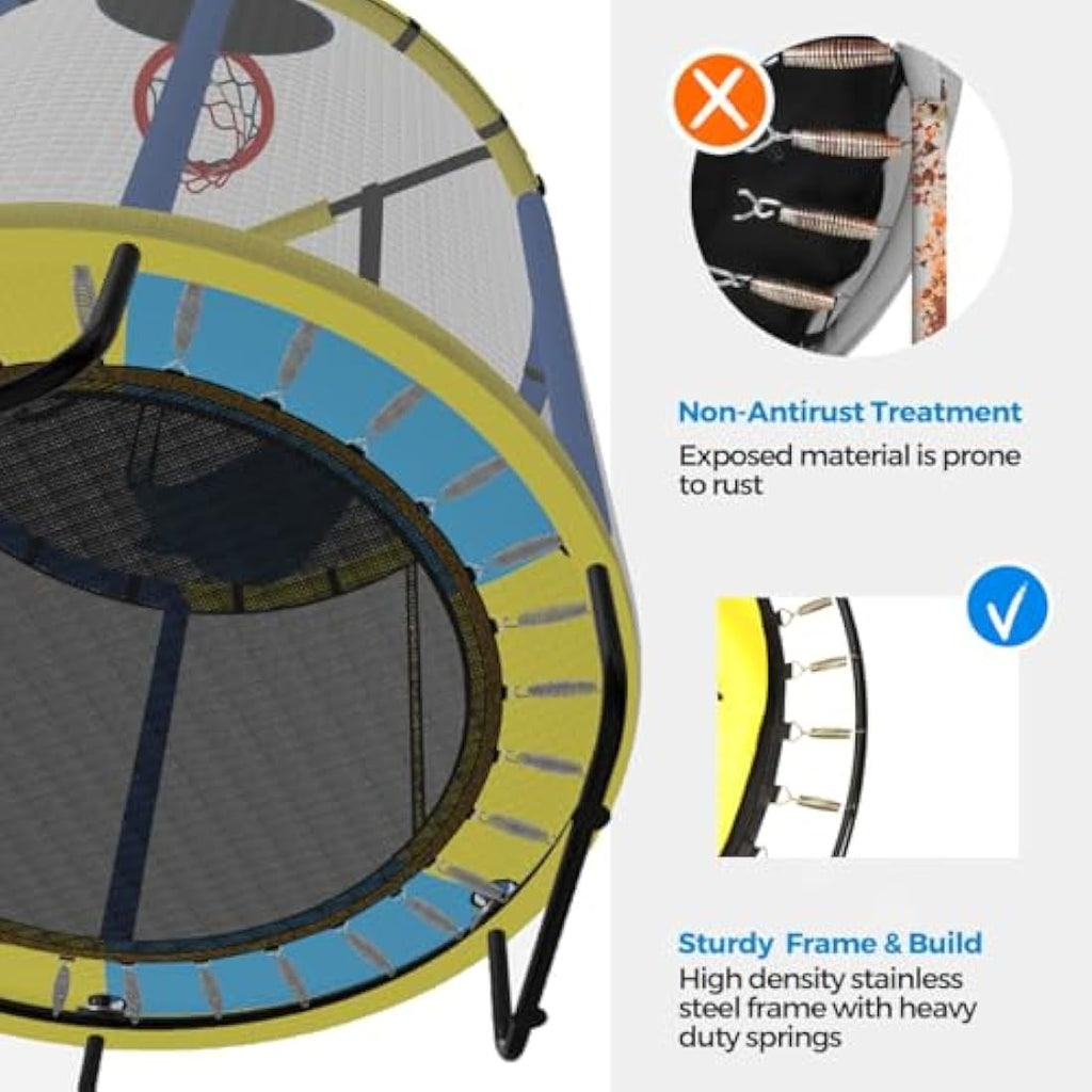 Kids Trampoline with Swing, Basketball Hoop & Safety Net