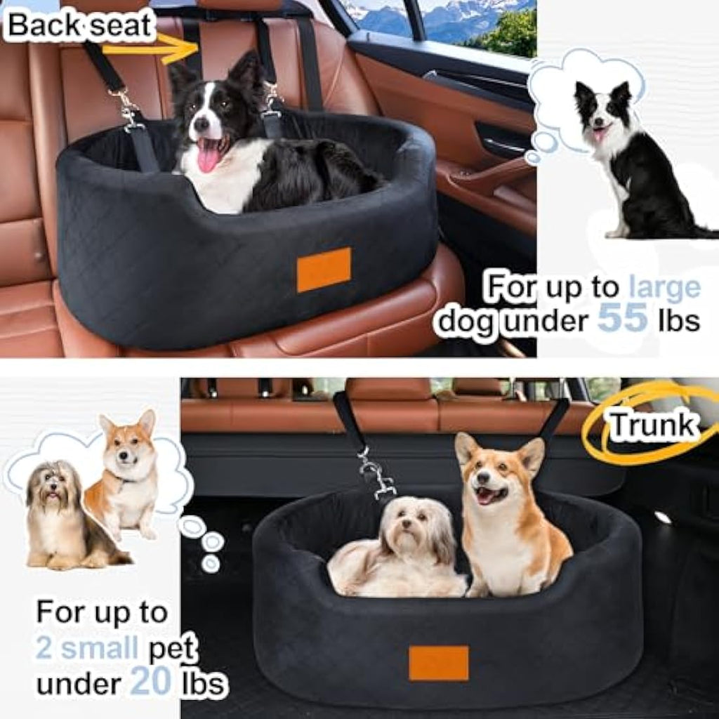 Jolof Store Dog Car Seat – Large Pet Booster Bed for SUV & Car (Black)
