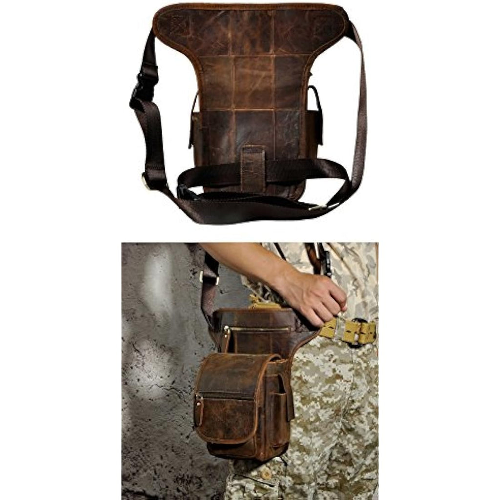 Mens Genuine Leather Drop Leg Bag | Motorcycle Waist Pack
