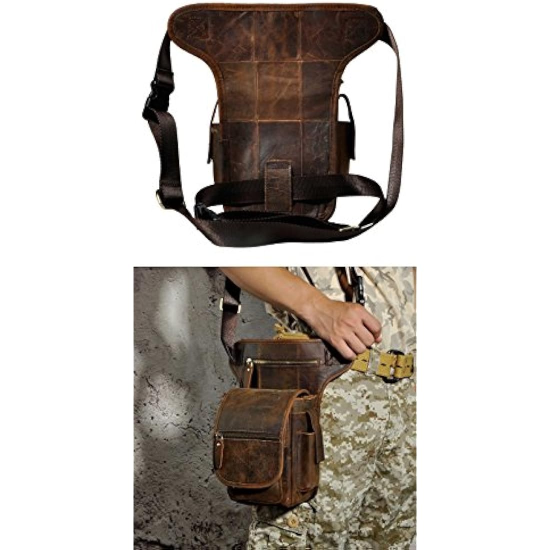 Mens Genuine Leather Drop Leg Bag | Motorcycle Waist Pack