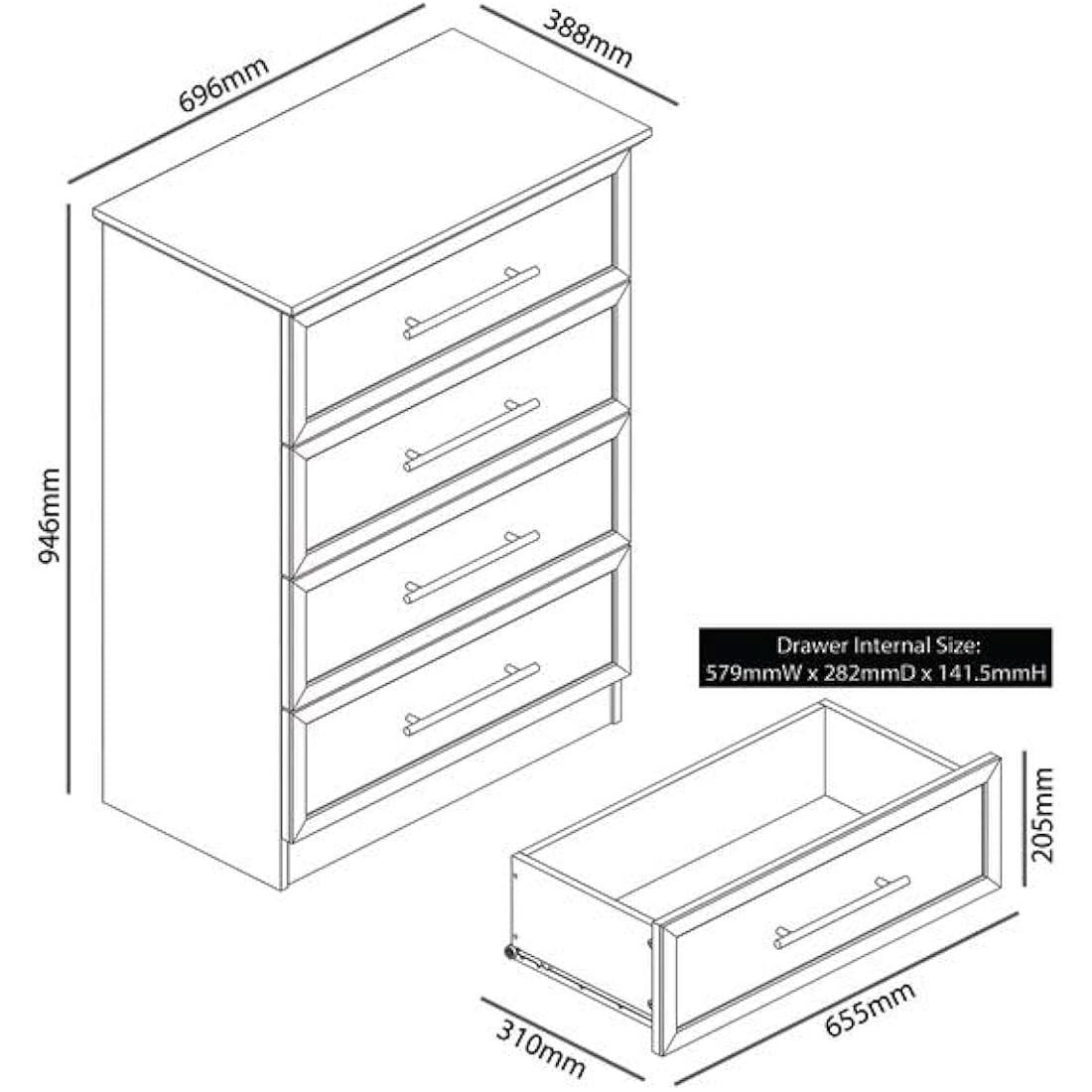 Galano Cleverton 4 Drawer Chest – Oak & Kale Green Storage Cabinet