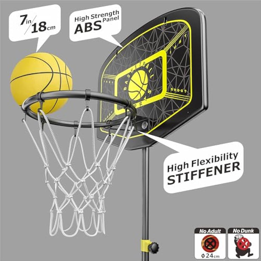 GILIKOKO Kids Basketball Hoop | 3.6-6.2ft Adjustable Steel Frame Stand