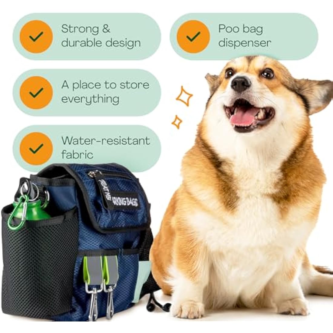 Barking Bags Original Dog Walking Bag – Blue Water-Resistant Fabric