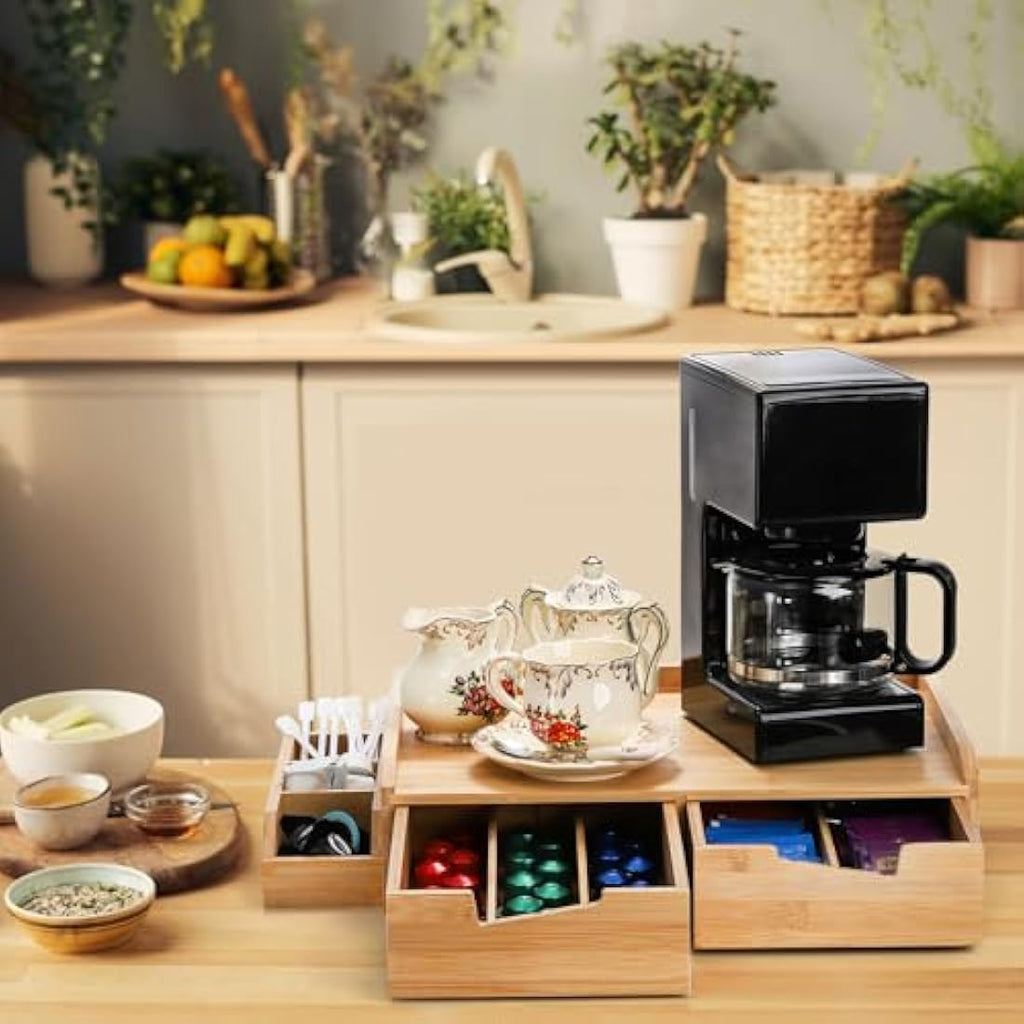 Bamboo Coffee Pod Drawer Organizer | K-Cup & Tea Bag Holder