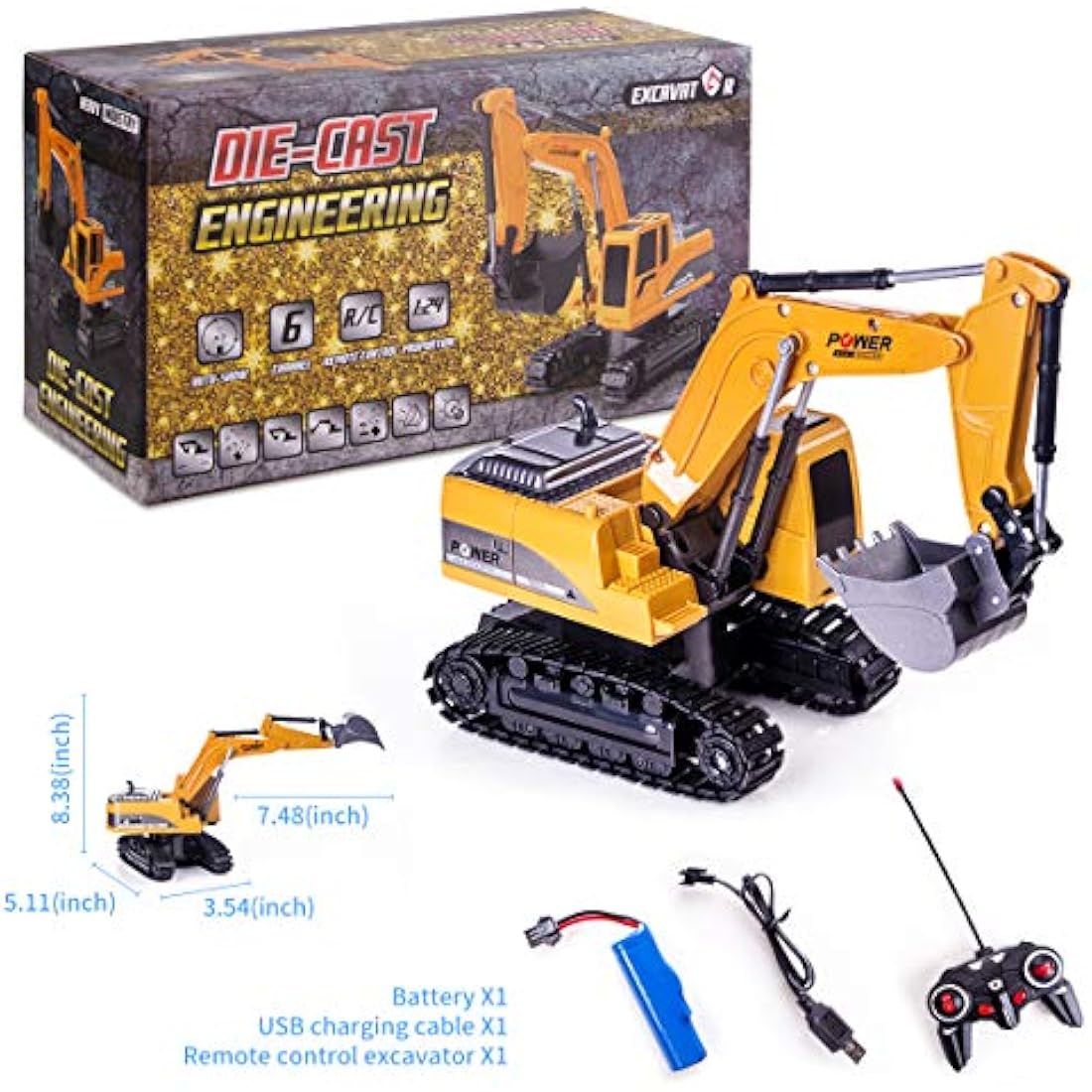 Highttoy RC Excavator – 1:24 Scale Alloy Construction Digger Toy for Kids