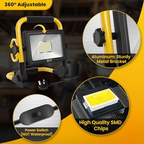 CLV 60W LED Work Light | 5200LM Portable Folding Floodlight | 5M Cable