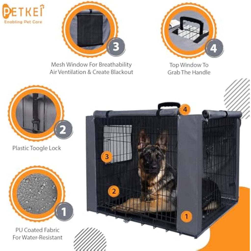 PETKEI Dog Crate Cover – 48 Inch Waterproof 600D Oxford Cage Cover