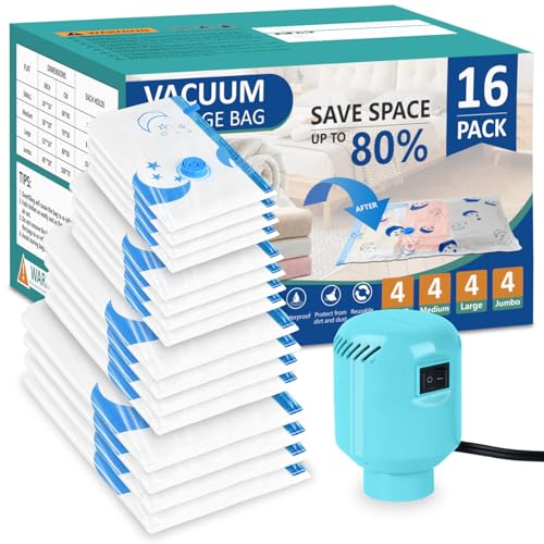 SZO Vacuum Storage Bags with Electric Pump | 16-Pack Space Saver Bags