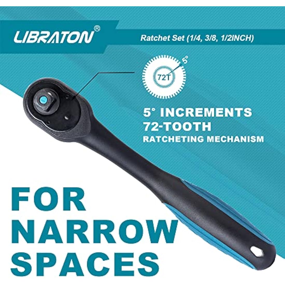 Libraton 3-Piece Ratchet Set | 72-Tooth CR-V Drive Socket Wrenches