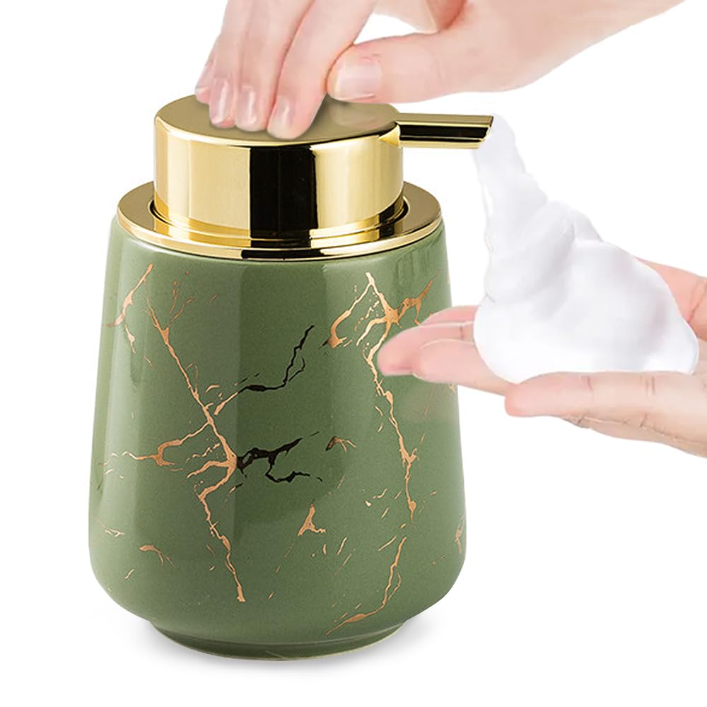 Jolof Store Green Marble Ceramic Foaming Soap Dispenser | Gold Pump