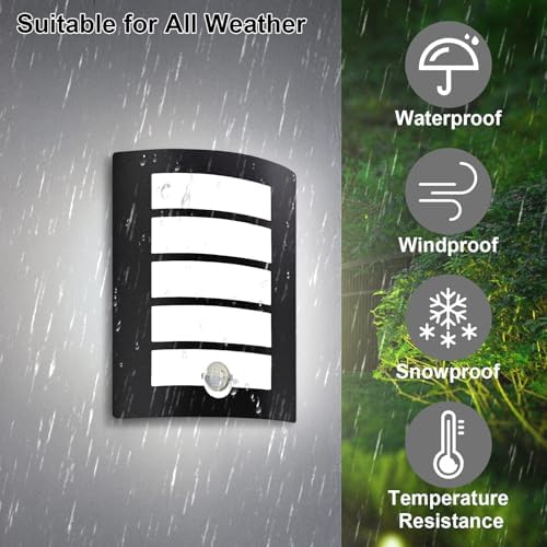 Allesgute Outdoor Wall Light with PIR Motion Sensor - IP44 Black 12W