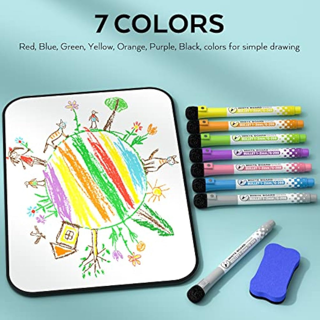 Nicpro Magnetic Dry Erase Whiteboard A4 | Double Sided Board with 8 Pens