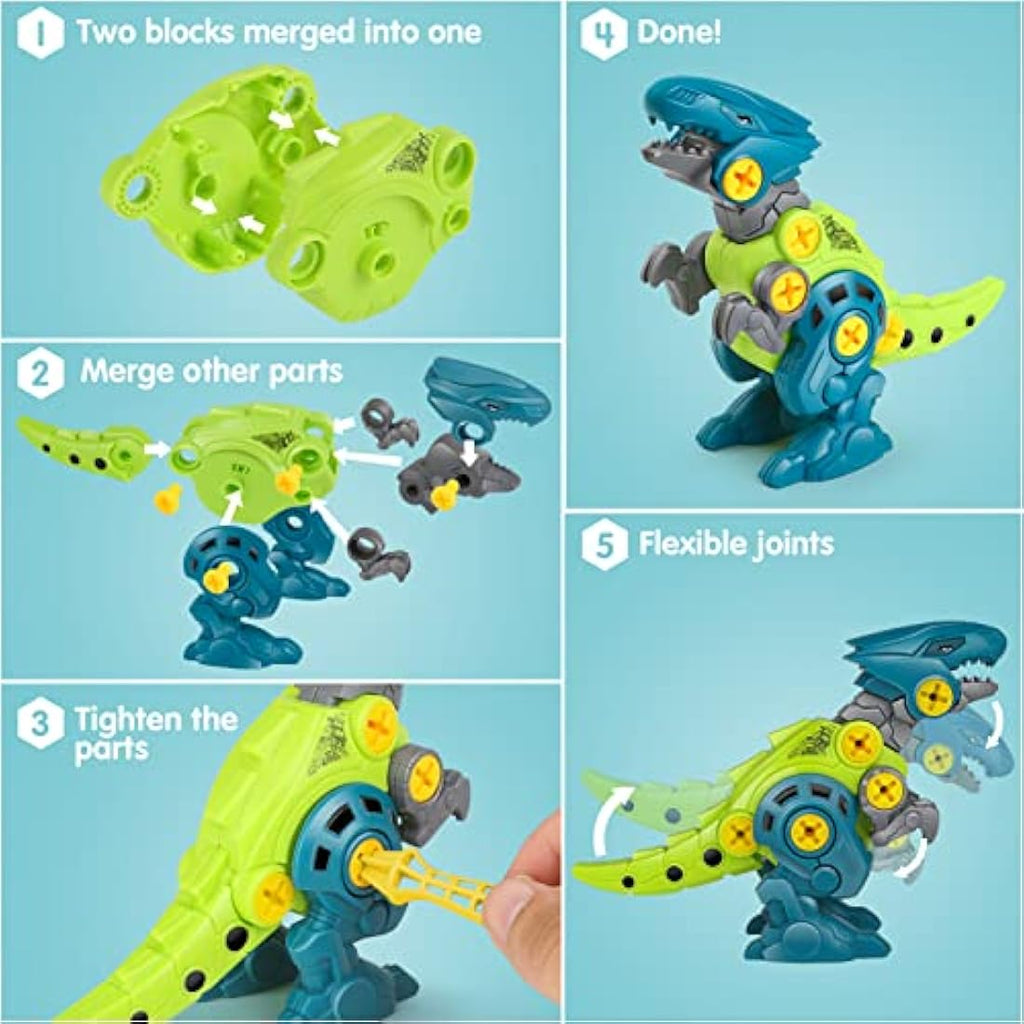 Dreamon Take Apart Dinosaur Toys – 4-Pack STEM Construction Set with Drill