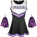 High School Cheerleader Costume with Pom Poms - Black/Purple