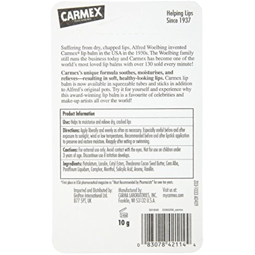 Carmex Original Lip Balm Tube for Chapped Lips - 10g (Pack of 12)