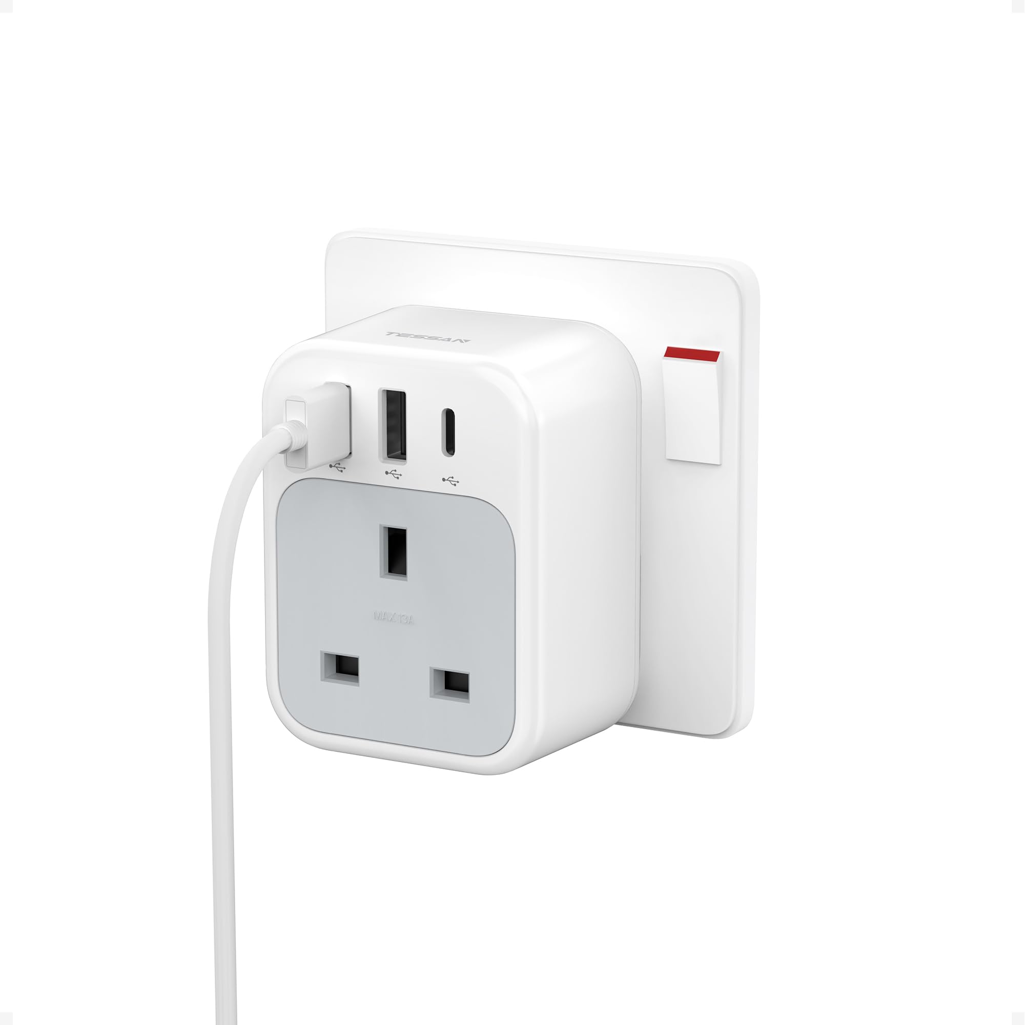 TESSAN UK Plug Extension Socket with 3 USB Ports | 3250W Wall Charger