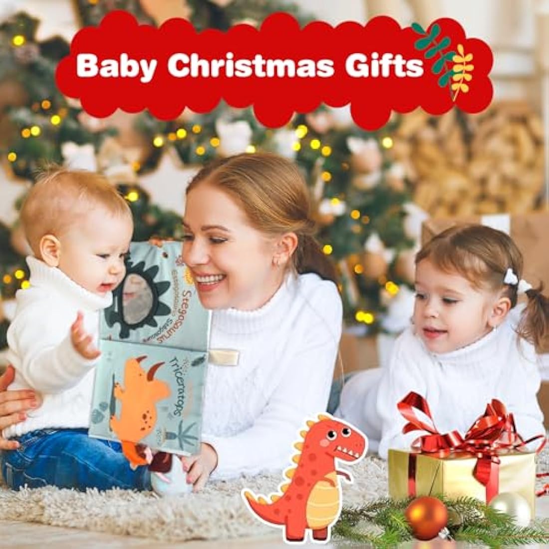 Richgv Soft Baby Sensory Book – Dinosaur Crinkle Toy for Stroller & Travel