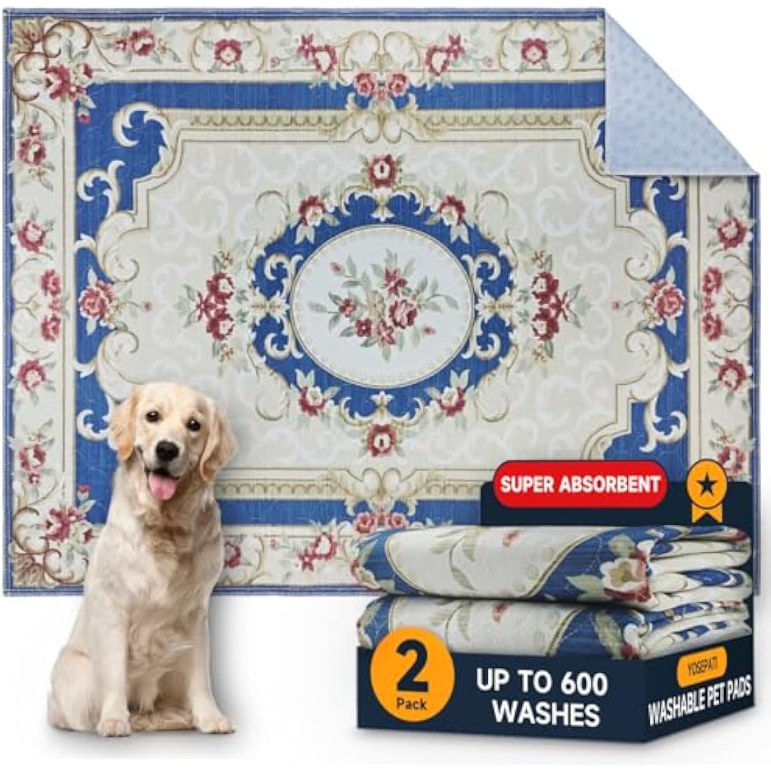 YOSEPATI Washable Pee Pads for Dogs | Reusable 36x48 Waterproof 2-Pack