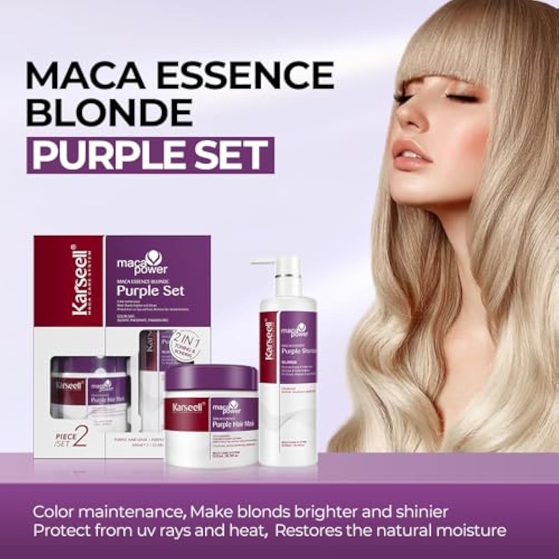 Karseell Purple Shampoo and Hair Mask Set for Blonde & Silver Hair