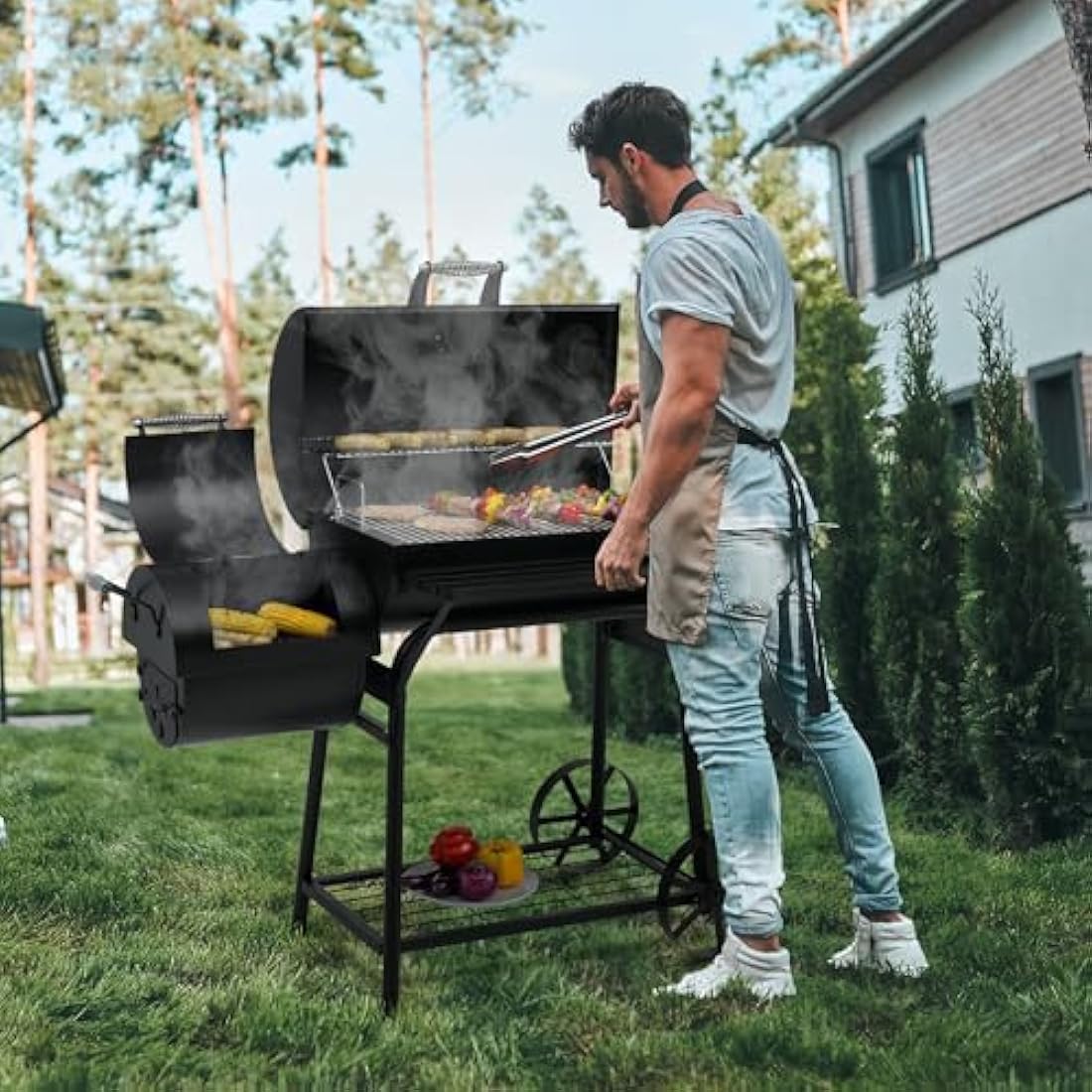 Tepro Biloxi Offset BBQ Pit Barrel Smoker – Charcoal Outdoor Grill
